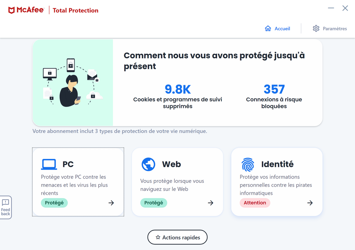 McAfee Total Protection - Tableau de bord
