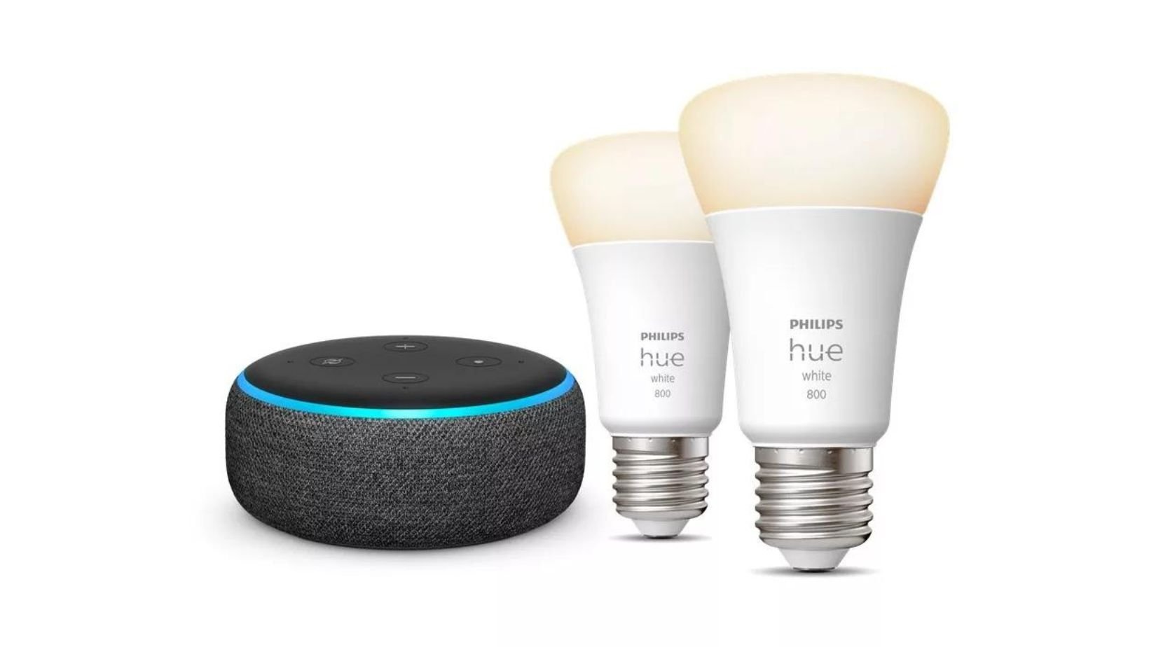 Le Pack Philips Hue E27 White X2 + Amazon Echo Dot 3ème génération