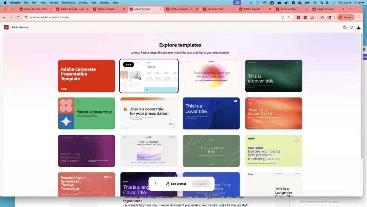 Accédez à plus de 500 000 templates de présentation directement depuis Acrobat Studio. ©Adobe