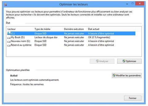 Optimisation des disques sous Windows 8