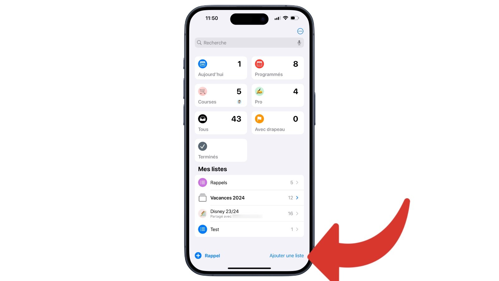 rappels ajouter liste iphone