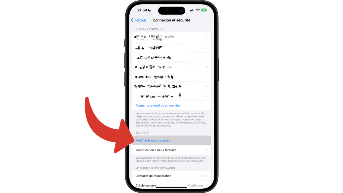 Débuter le changement de mot de passe Apple iCloud © Clubic