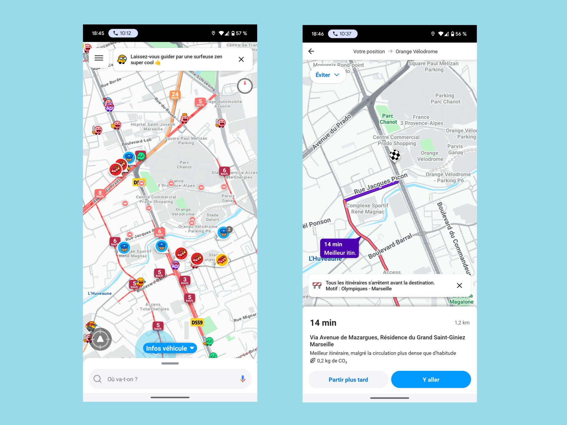 Sur Waze, les interdictions de circulation sont bien relayées, ici aux abords du "Stade de Marseille", ou Orange Vélodrome © Alexandre Boero / Clubic