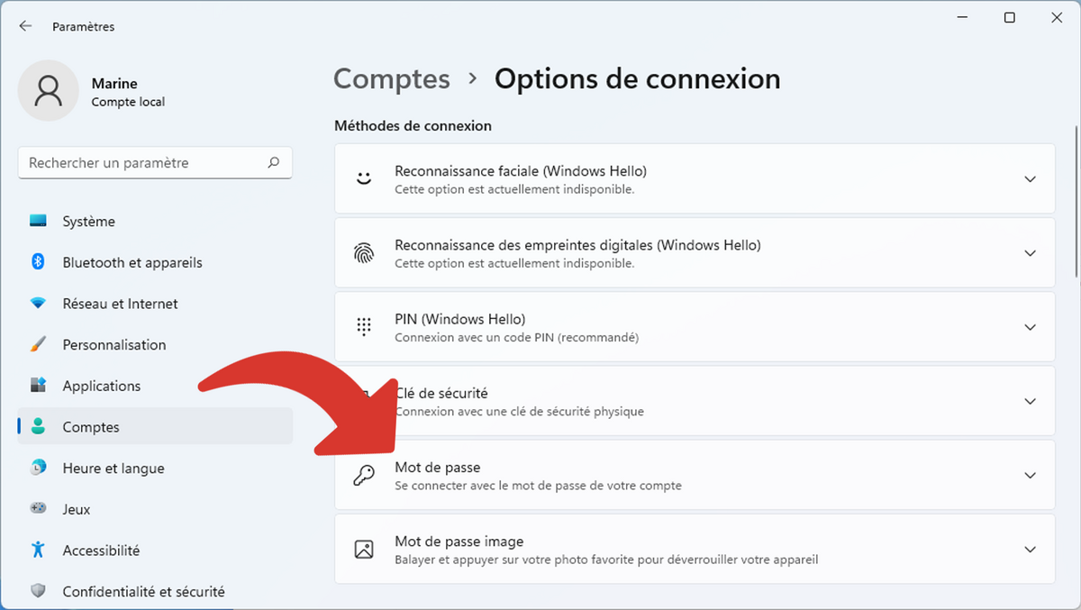 Accéder aux Options de connexion du mot de passe © Clubic