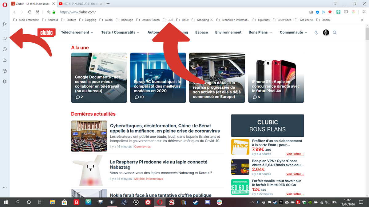 Les favoris sont facilement accessibles sur Opera.