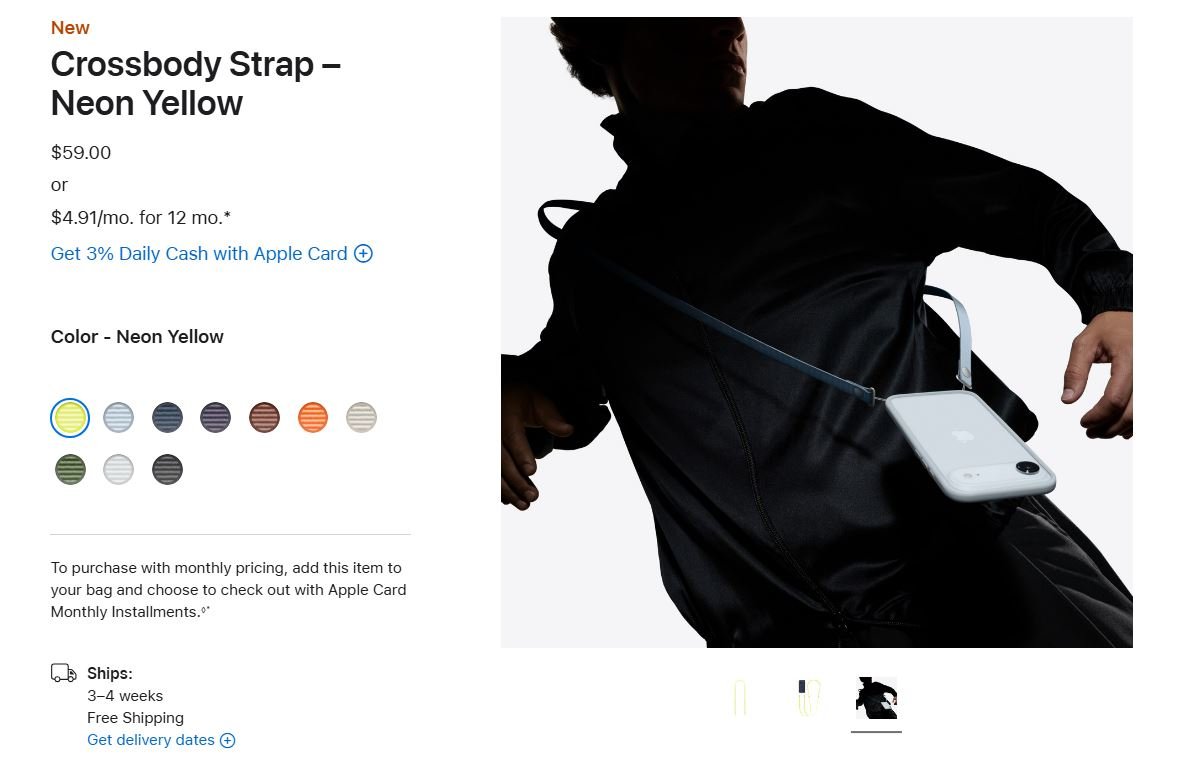 Le Crossbody Strap d'Apple, affiché à 59 dollars outre-Atlantique. ©Apple