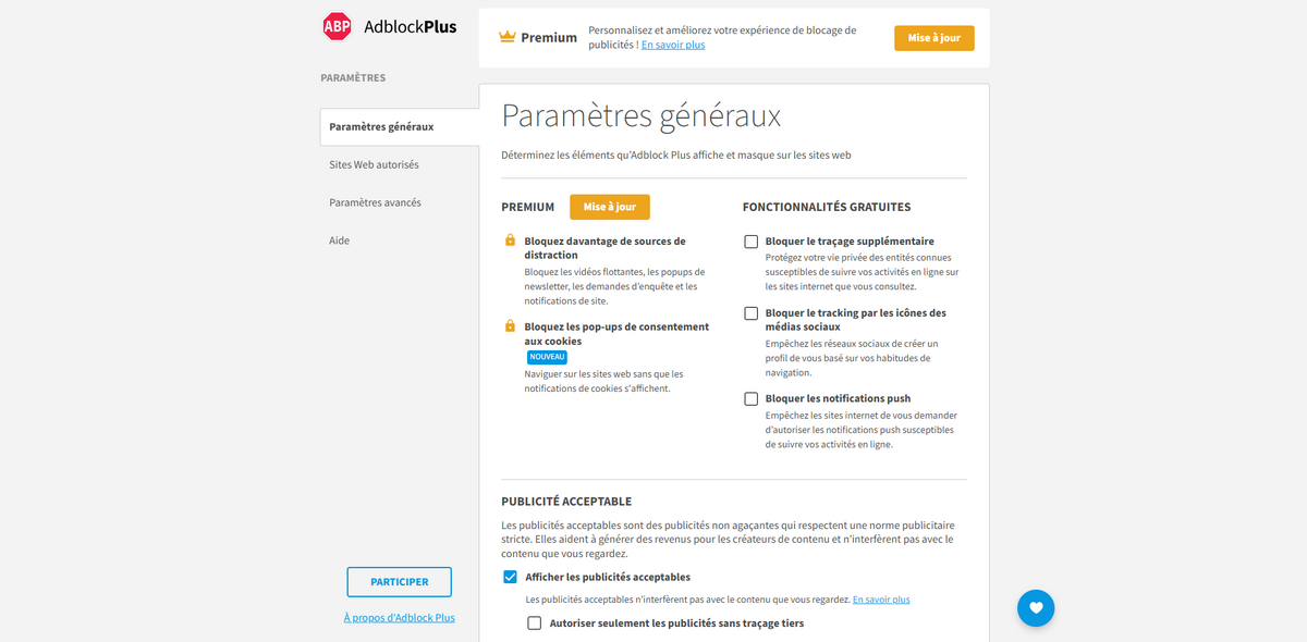 Une version payante aux fonctionnalités plus poussées © AdBlock