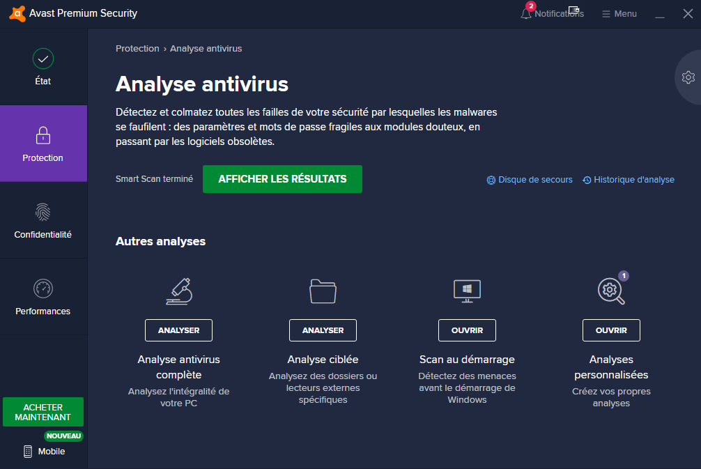 Avast Ultimate - L'analyse antivirus