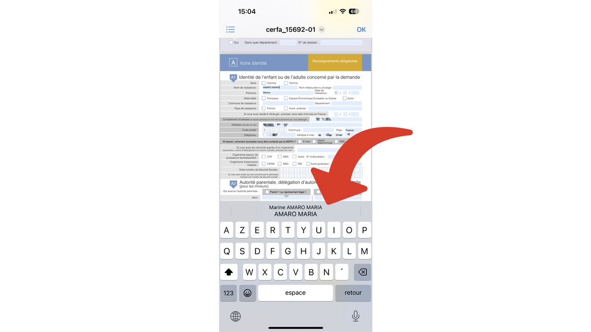 Suggestion pour remplir le champ texte du formulaire PDF © Clubic