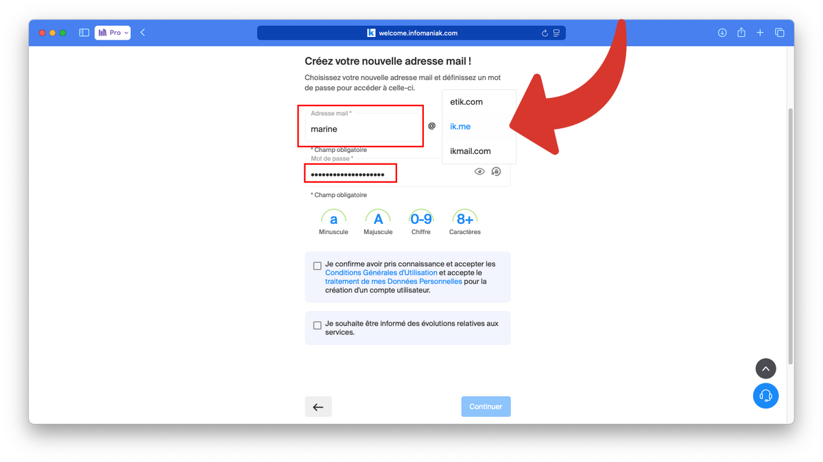 Choisir la nouvelle adresse e-mail et son mot de passe © Clubic