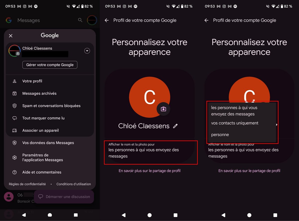 Dans Google Messages, vous pouvez désormais limiter l'accès à vos nom et photo de profil © Clubic