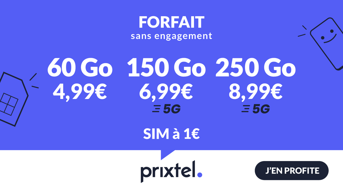 Prixtel propose aussi 60 Go à 4,99 € et 250 Go en 5G à 8,99 €, pour s’adapter à tous les profils ©Prixtel