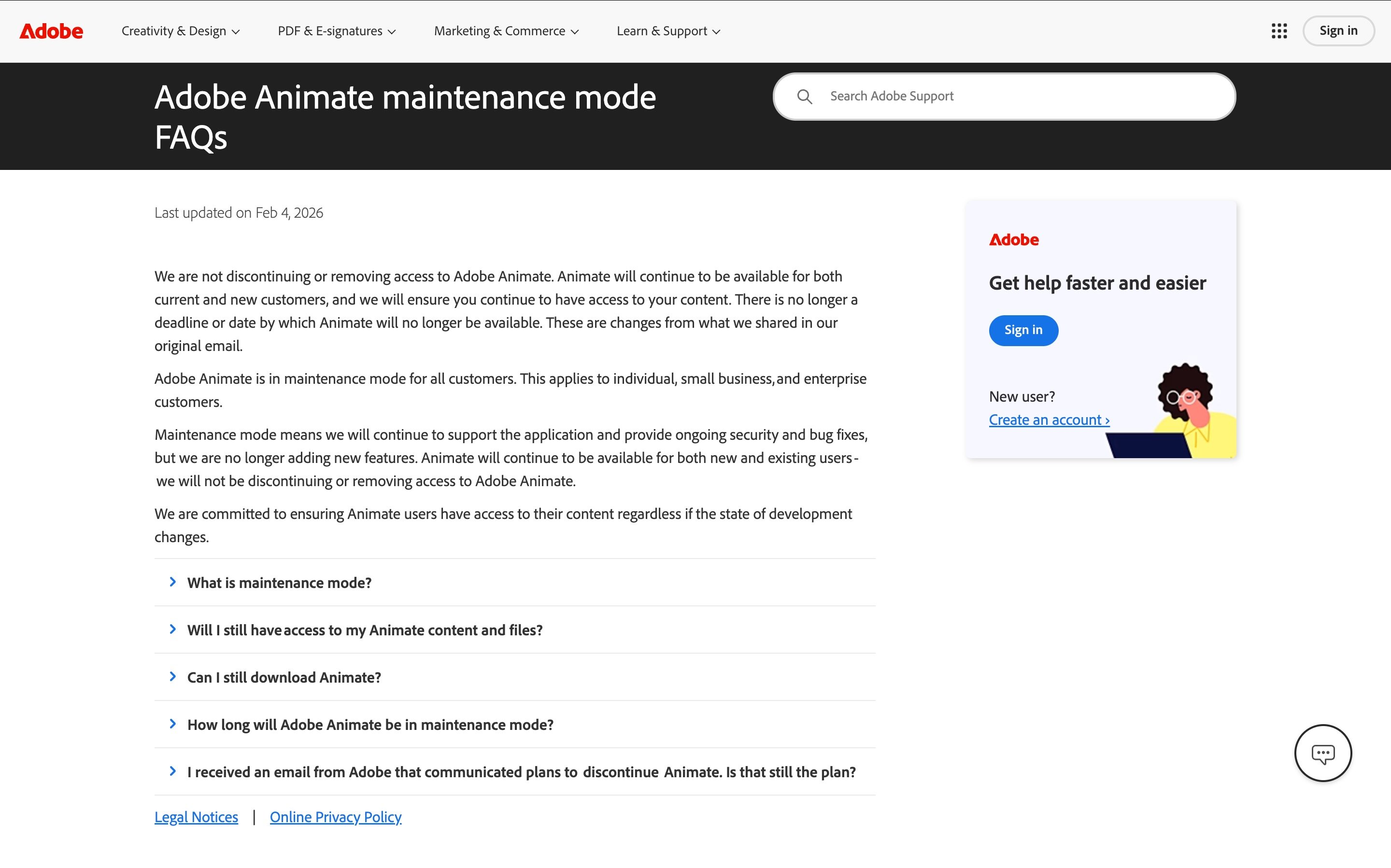 Adobe renonce à supprimer Animate et le passe en mode maintenance. ©Adobe
