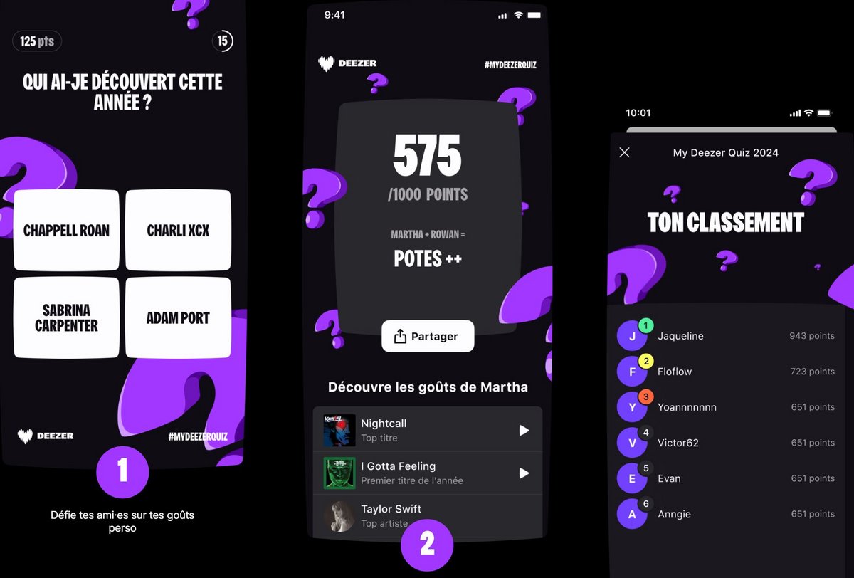 Un quiz personnalisé à partager avec ses proches © Deezer