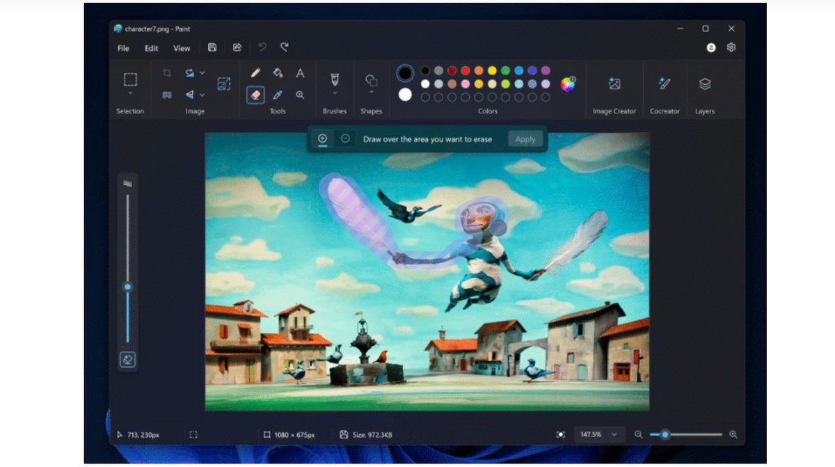 L'effacement génératif arrive sur Paint © Microsoft