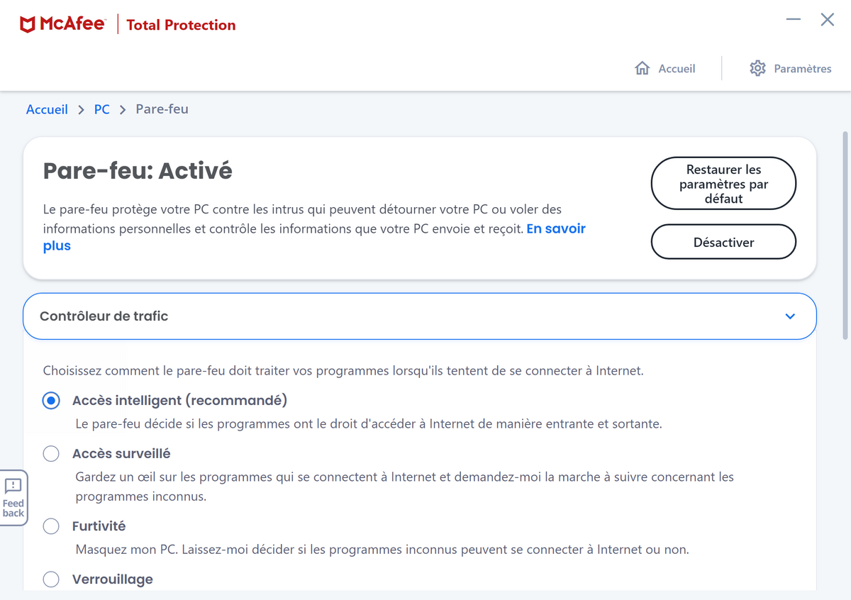McAfee Total Protection - Pare-feu 