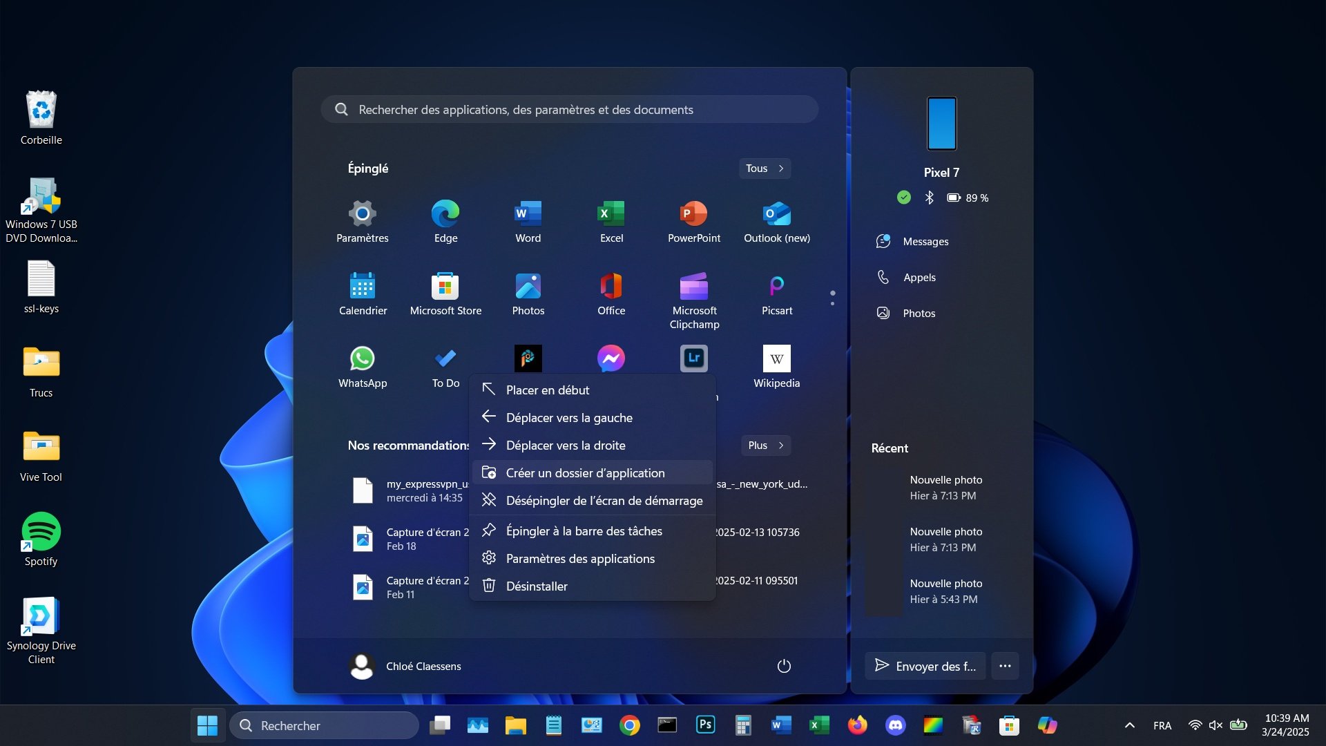 Manipuler les applis épinglées au menu Démarrer de Windows 11 se fait plus facilement grâce au nouveau menu contextuel © Clubic
