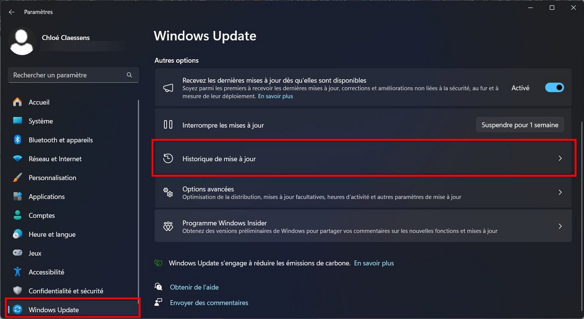 Accédez à l'historique des mises à jour dans Windows Update © Clubic