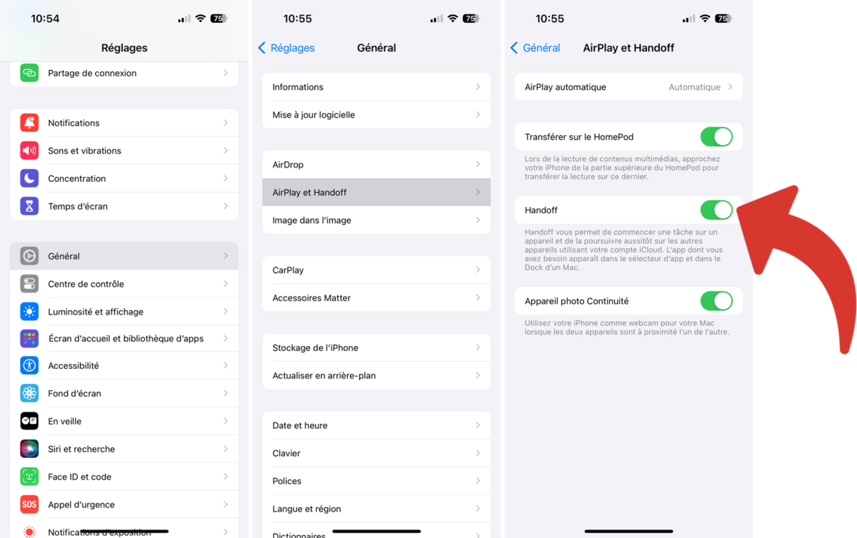 Activer "Handoff" dans les Réglages sur iPhone et iPad © Clubic