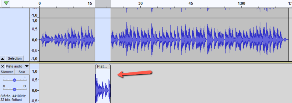 Audacity Piste audio scindée en deux