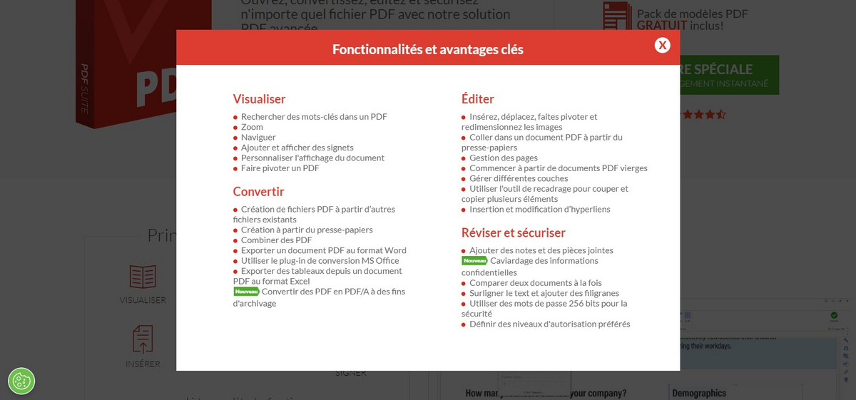 Détail des fonctionnalités proposées par PDF Suite
