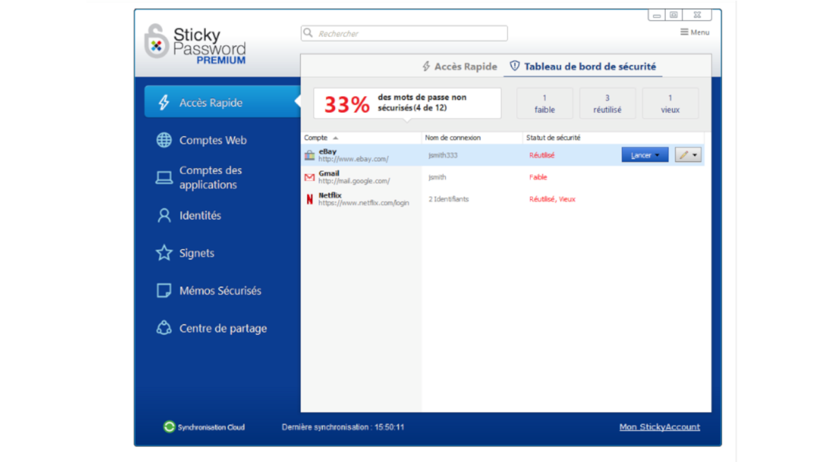 Gestion des mots de passe et identifiants