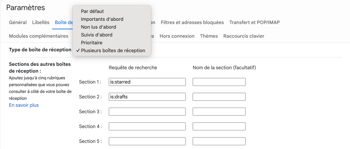 Gmail astuce 10 - Personnalisez vos boîtes de réception