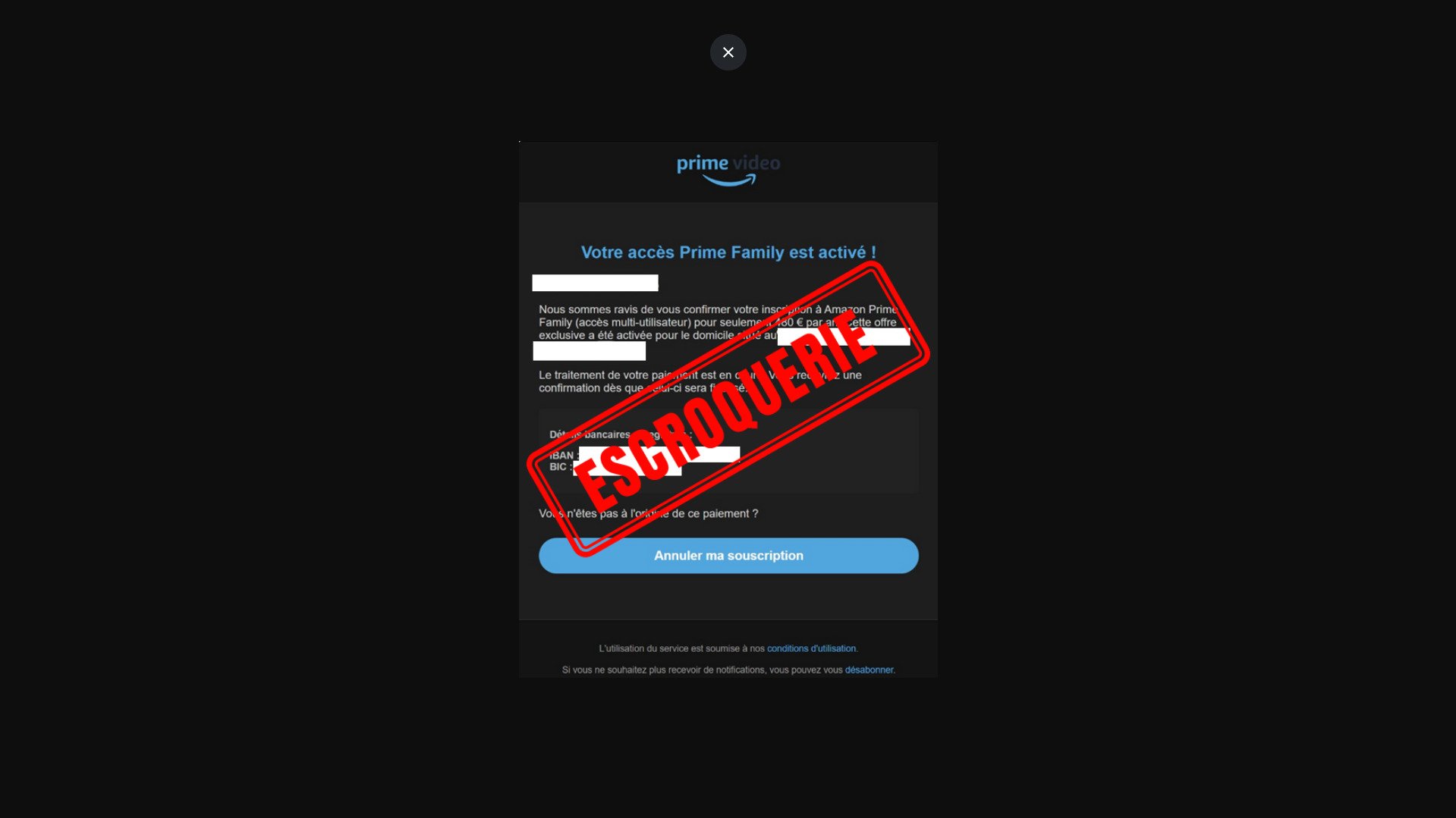 Voici l'un des e-mails de phishing (il existe différentes versions) qui circulent en ce moment © CNIL