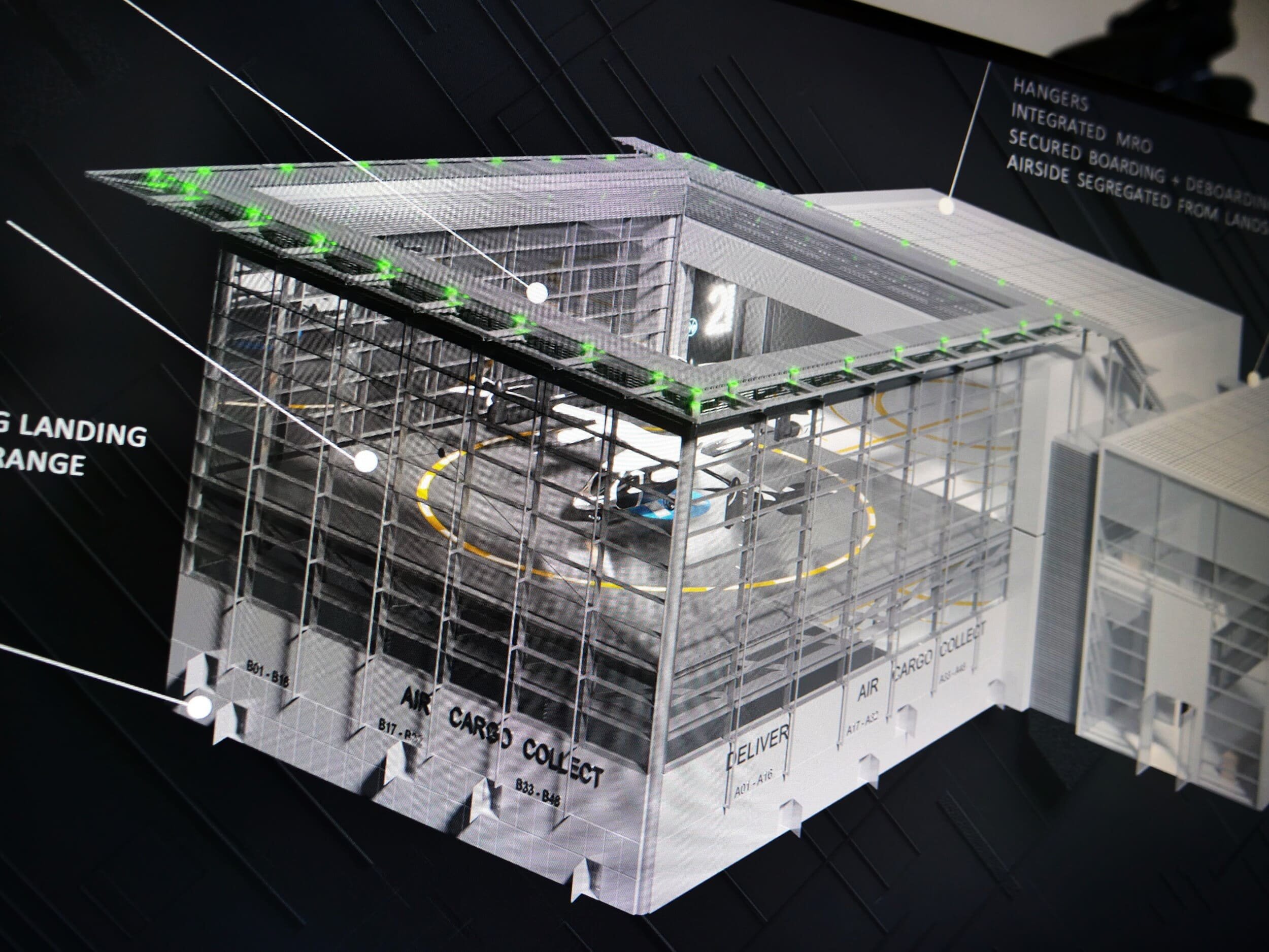 Voici un exemple de vertiport, avec un taxi volant en phase de décollage © Urban-Air Port