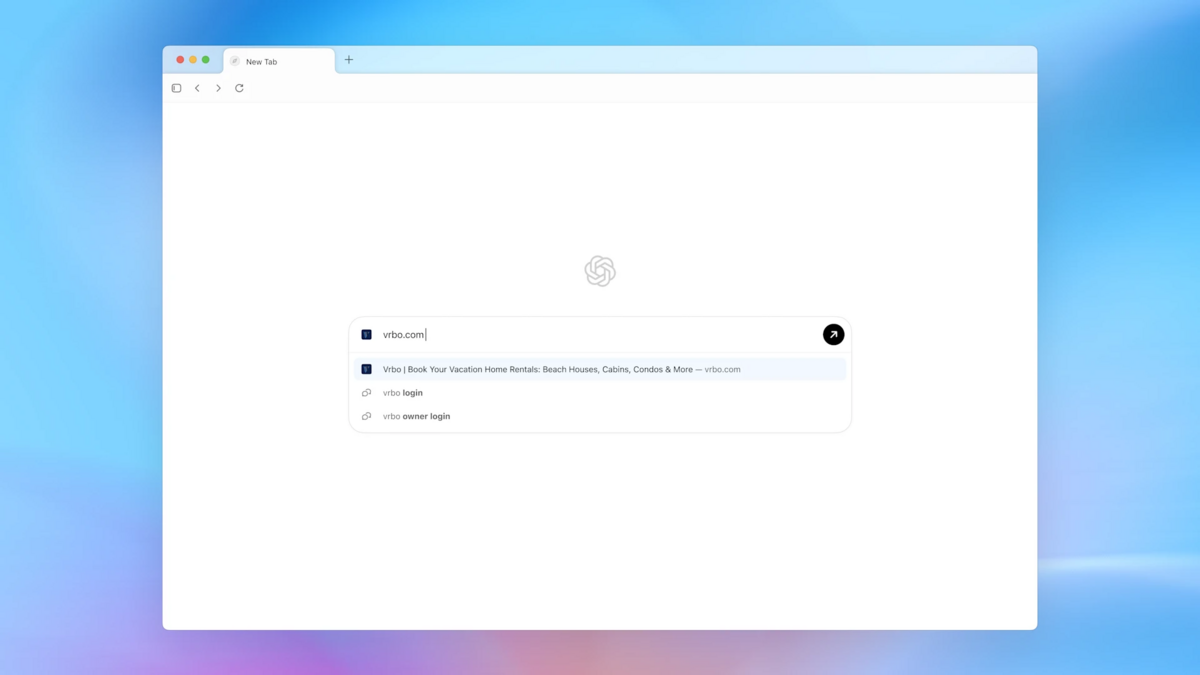 Le navigateur affichant une barre d’adresse intelligente, capable de suggérer des résultats en temps réel grâce à l’IA d’OpenAI. - © ChatGPT Atlas