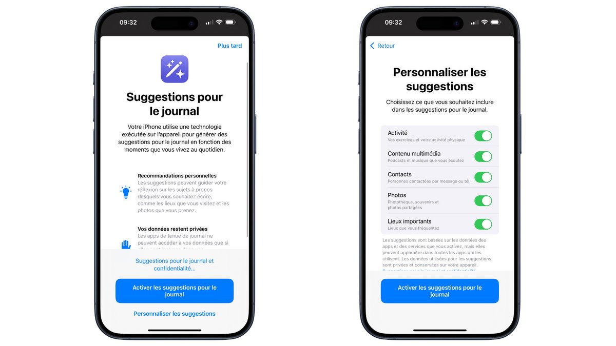 application journal ios personnaliser suggestions