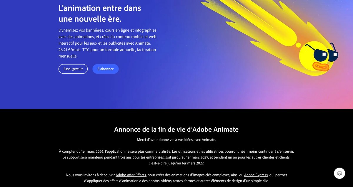 C'est la fin pour Adobe Animate. ©Adobe