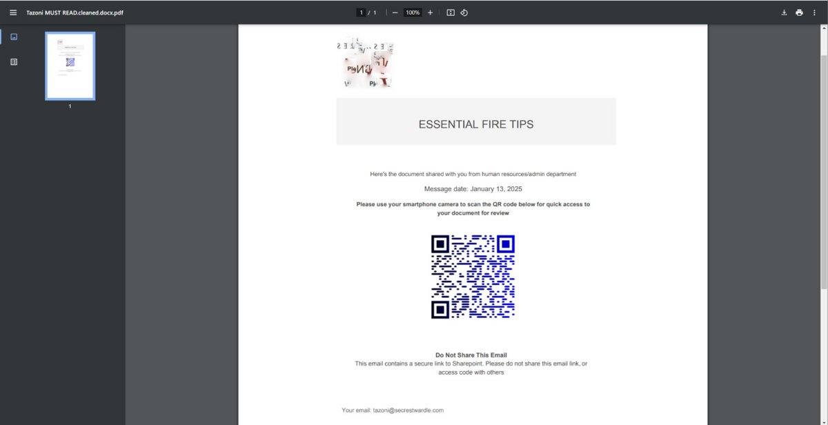 Voici un exemple d'e-mail frauduleux, avec un QR code de phishing © Check Point