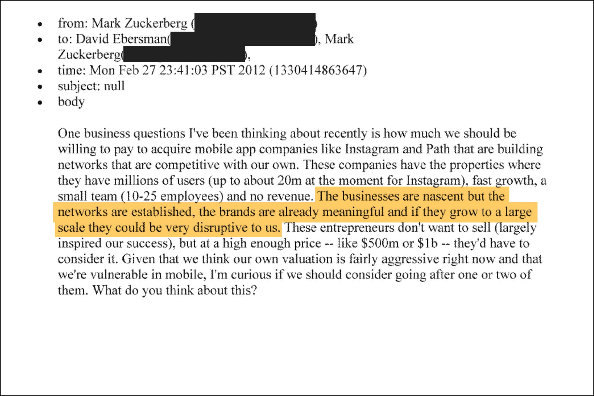 "Les entreprises en sont à leurs débuts, mais les réseaux sont établis, les marques ont déjà du sens, et si elles atteignent une grande échelle, elles pourraient être très perturbatrices pour nous." - Mark Zuckerbeg à propos d'Instagram et Path.  © N/A