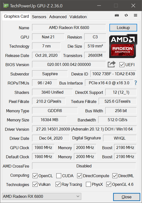 Sapphire Nitro+ AMD Radeon RX 6800