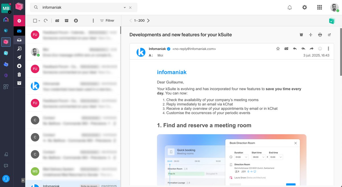 Infomaniak Mail - Interface de la mailbox
