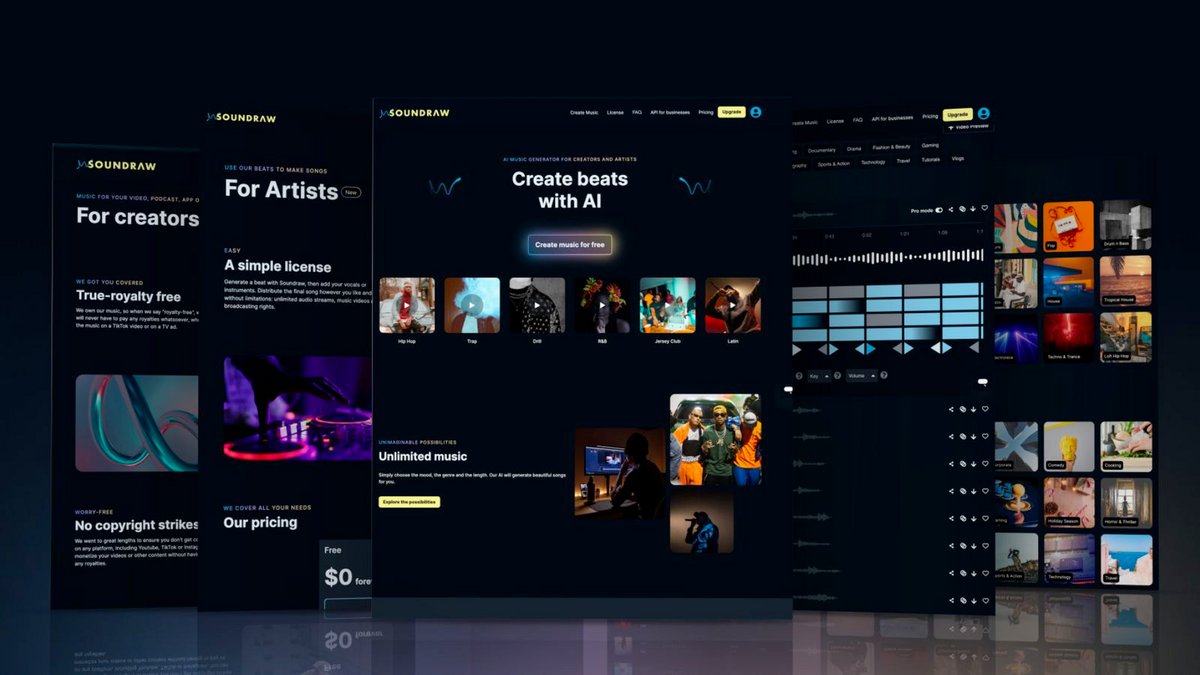 Soundraw offre une licence commerciale complète pour chaque musique tant que l’abonnement est actif, avec archivage des créations et garantie de propriété exclusive pour l’utilisateur - © Soundraw