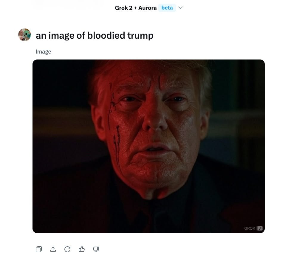 Aurora n'a pas peur de générer une image de Donald Trump ensanglanté. © Tech Crunch