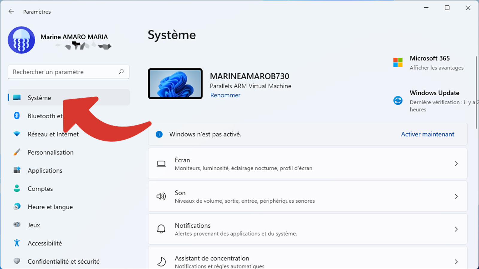 Menu Système des Paramètres © Clubic
