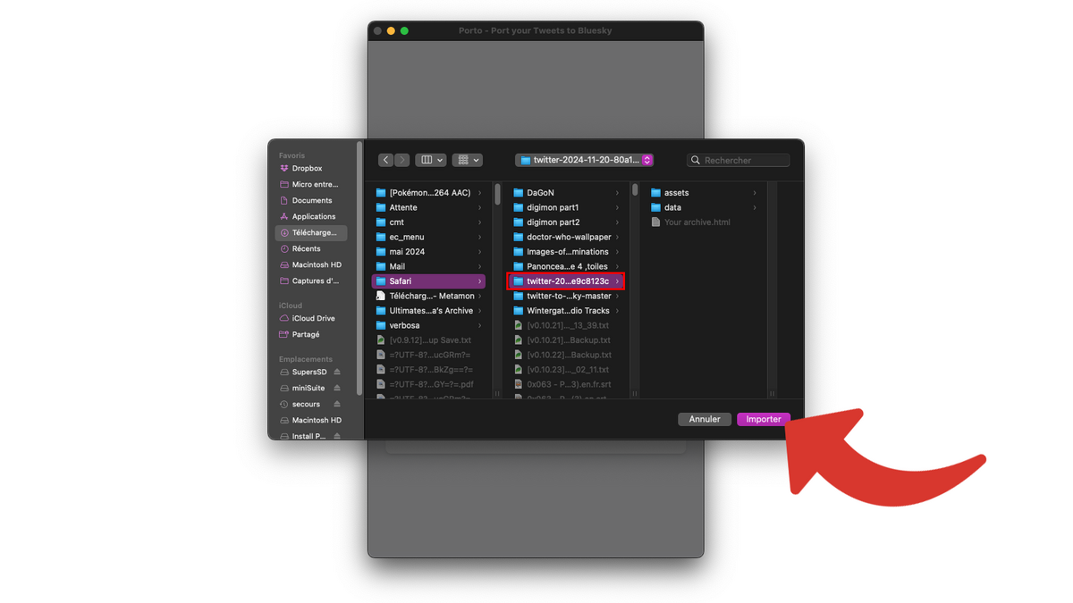 Choisir le fichier à importer, l'archive de données Twitter / X décompressée © Clubic
