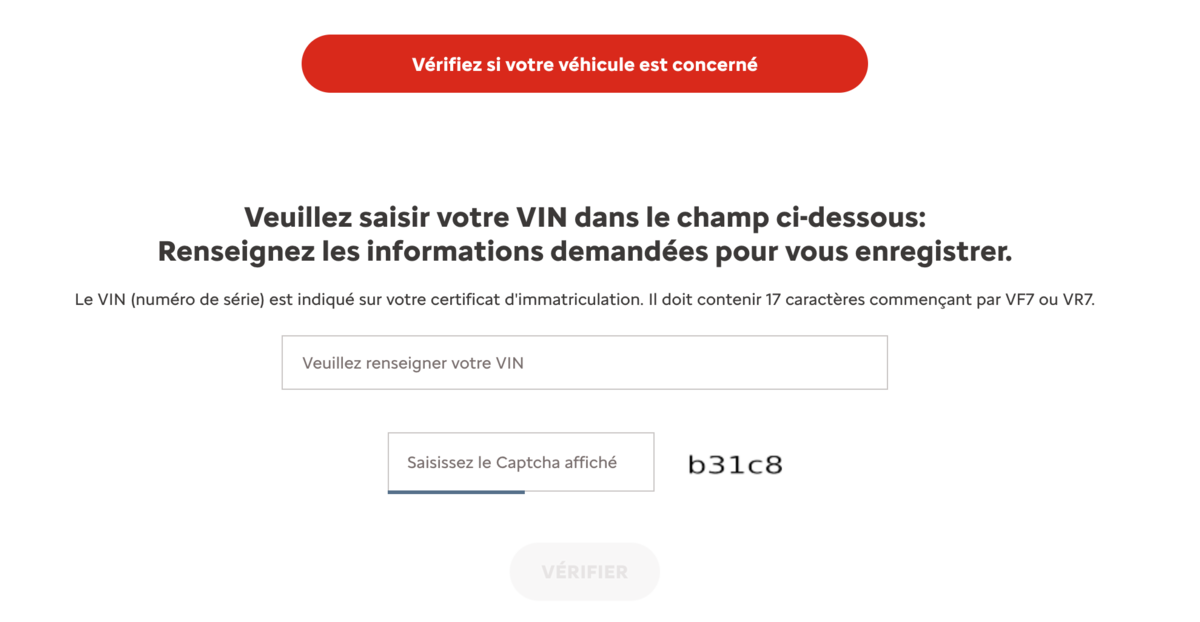 La vérification sur le site du constructeur se fait en 2 clics - Capture d'écran - © Citroën