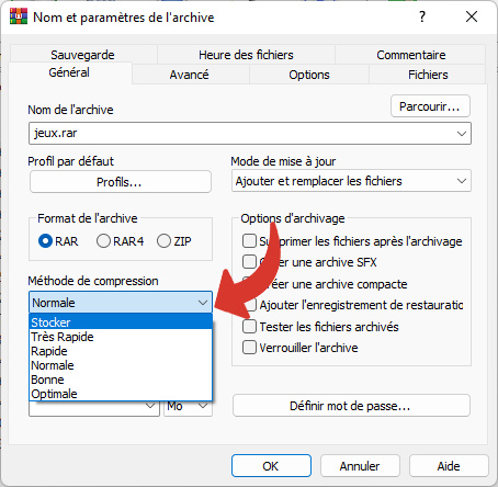 Méthode de compression Stocker - WinRAR