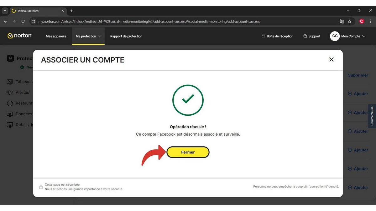 Validez le processus de connexion Norton 360 à vos comptes de réseaux sociaux © Clubic