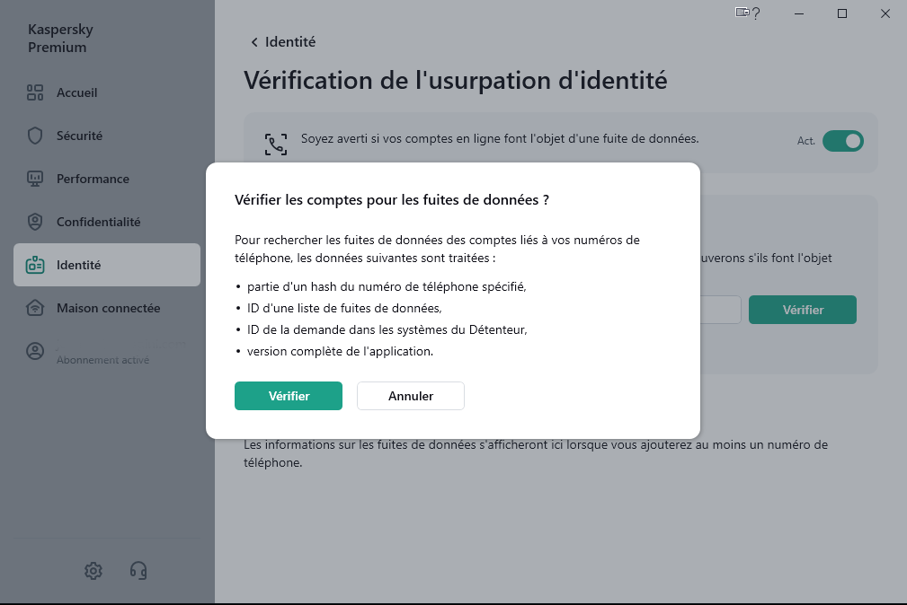 Kaspersky Protection de l’identité - La vérification des comptes pour les fuites de données