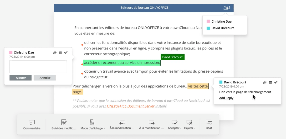 ONLYOFFICE - Exemple de collaboration sur un document