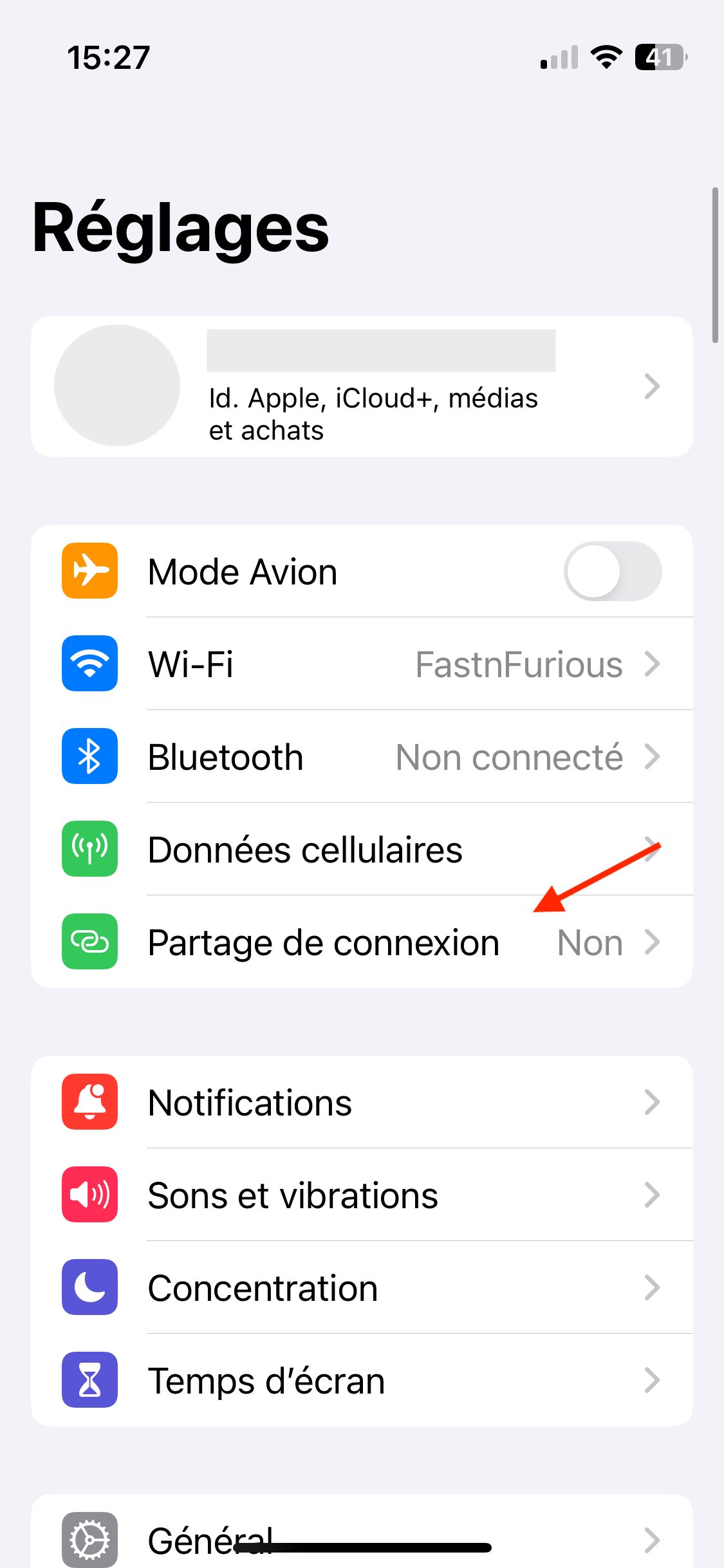 partage connexion iPhone