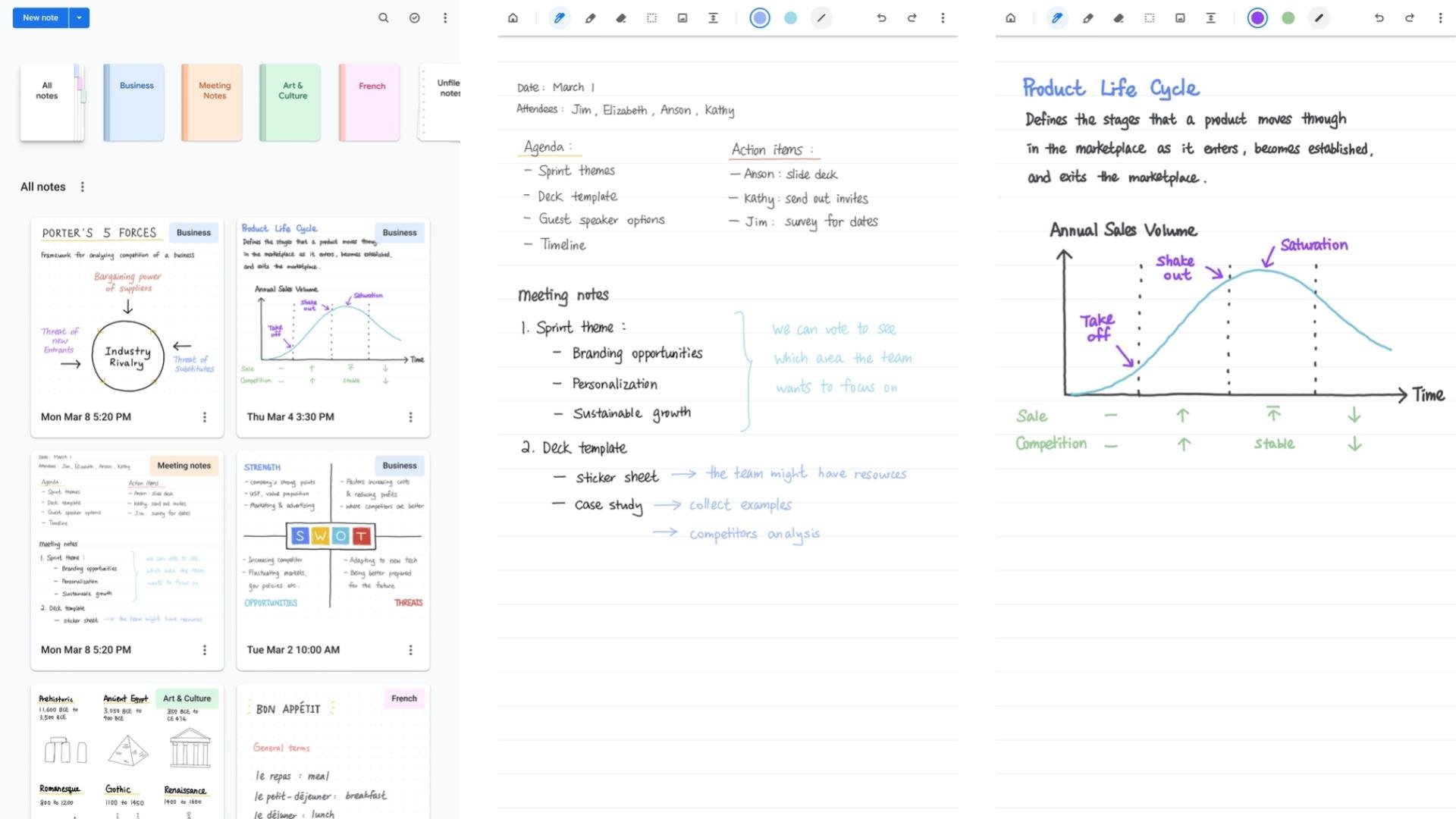 Exemples de prise de note dans Cursive