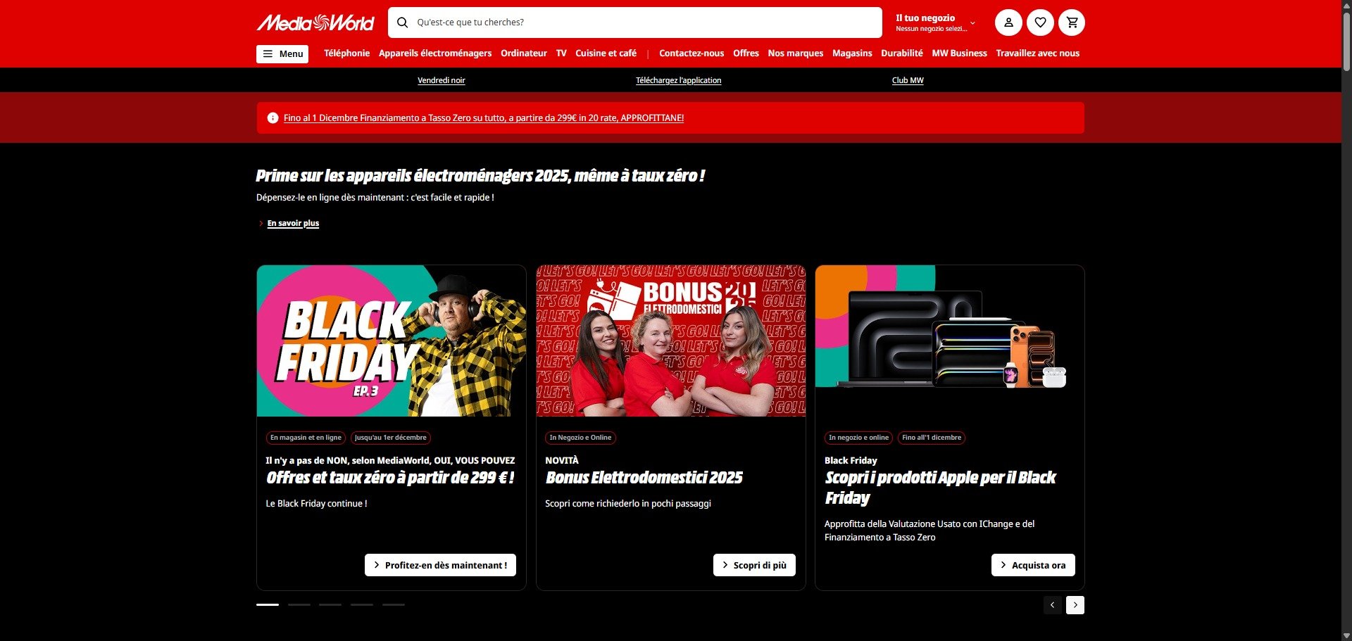 Capture d'écran du site MediaWorld. © Alexandre Boero / Clubic