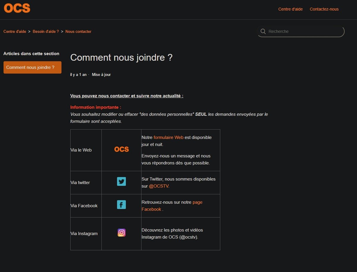 OCS - La section contact