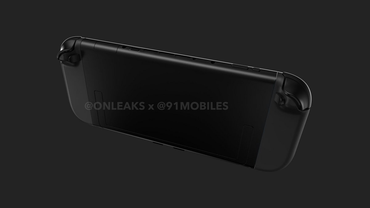 La Nintendo Switch 2 vue de dos, avec une toute nouvelle béquille en forme de U © 91mobiles / OnLeaks